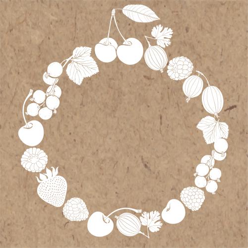 Currant. Vector round frame of white berry silhouettes on craft