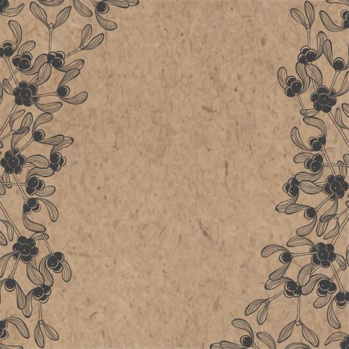 Frame. Vector mistletoe branches on craft paper, angular composition with text space