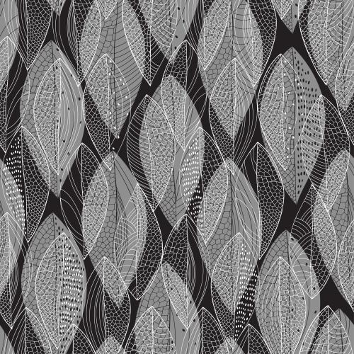 Vector image stylized lacy leaves, contours and silhouettes on black
