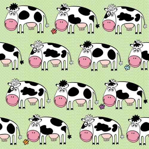 Vector for tableware Printing happy cartoon cows on grass
