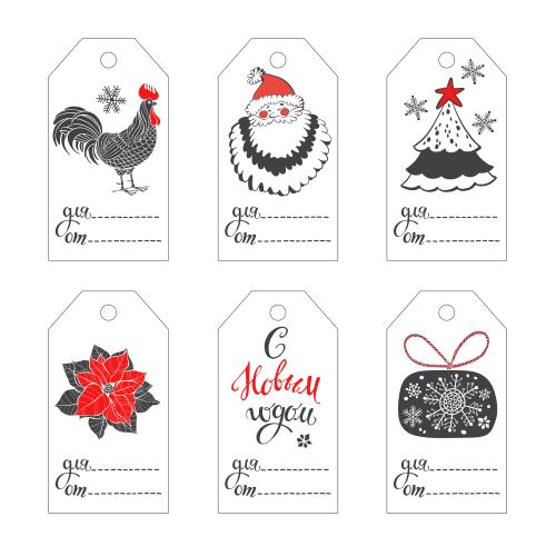 Poinsettia. Vector six christmas tags