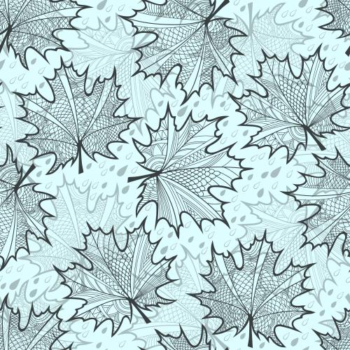 Maple leaf. Vector maple leaves decorative outlines raindrops on blue