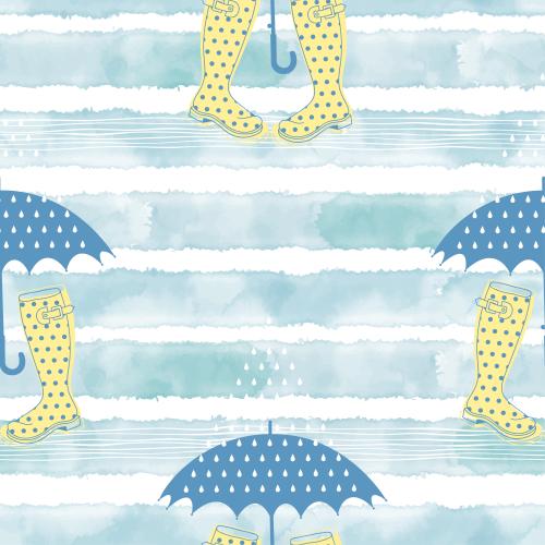Drop. Vector boots umbrellas raindrops blue watercolor stripes on white