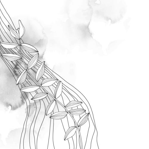 Vector image plant wavy lines on monochrome watercolor and space for text