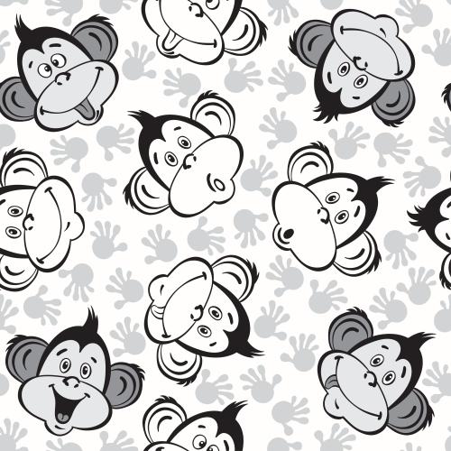 Animals. Vector monochromatic monkey faces with various emotions handprints on white