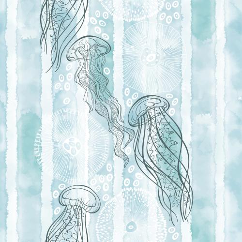 Jellyfish. Vector jellyfish marine creatures striped blue watercolor