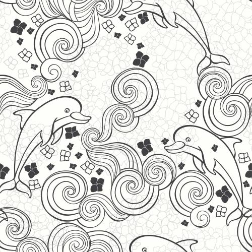 Vector image dolphins waves on flower