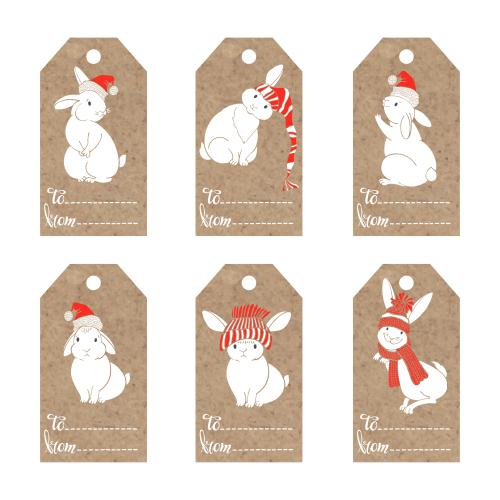 Tag. Vector craft tags with cartoon new year's bunnies