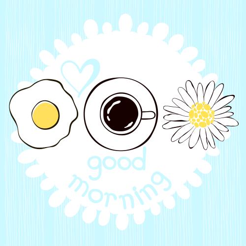 Chamomile. Vector pancake coffee chamomile good morning inscription on blue