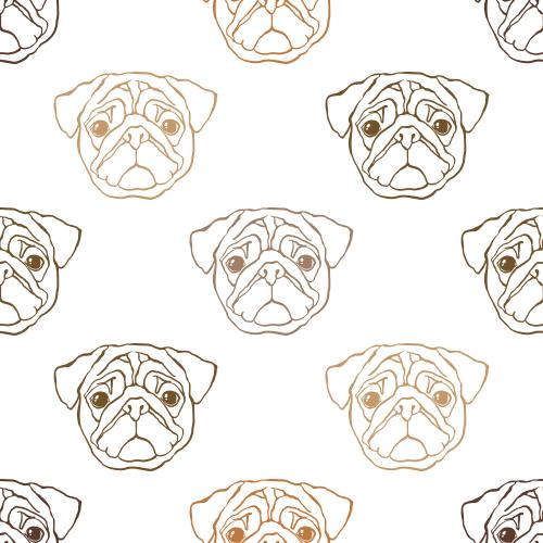 Vector image cute pug faces on white