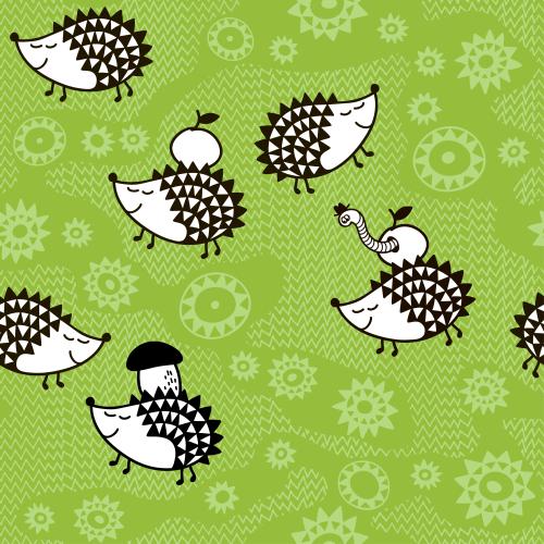 Grass. Vector cute cartoonish hedgehogs on green grass