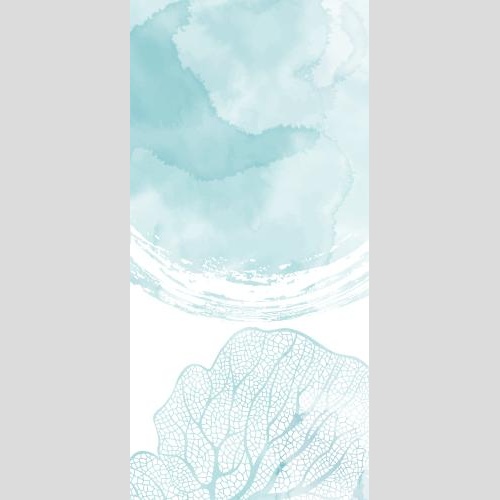 Illustration marine theme postcard with a coral and a blue watercolor fragment