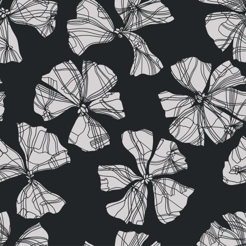 Vector image decorative flowers silhouettes and contours on black