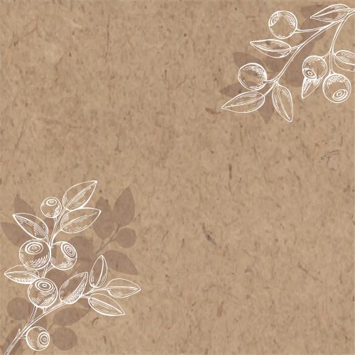 Bilberry. Vector blueberry branches with berries, space for text on craft paper, corner composition