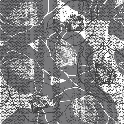 Mosaic. Vector monochromatic poppies on mosaic