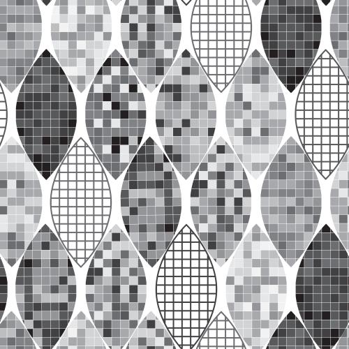 Square. Vector monochrome abstract leaves from cells and squares on white