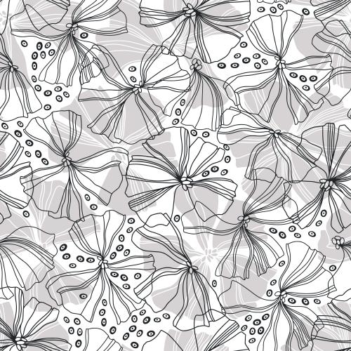 Illustration fantasy flowers, contours and silhouettes, decorative elements on white