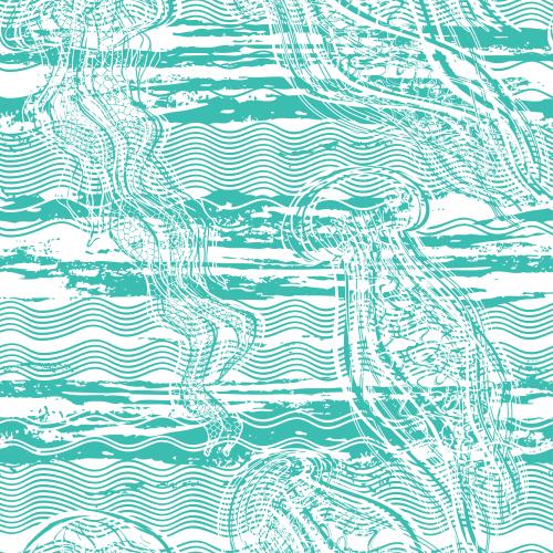 Jellyfish. Vector colorful jellyfish and waves on white