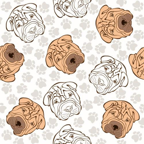 Dog. Vector portraits of sharpe's and paw prints on white
