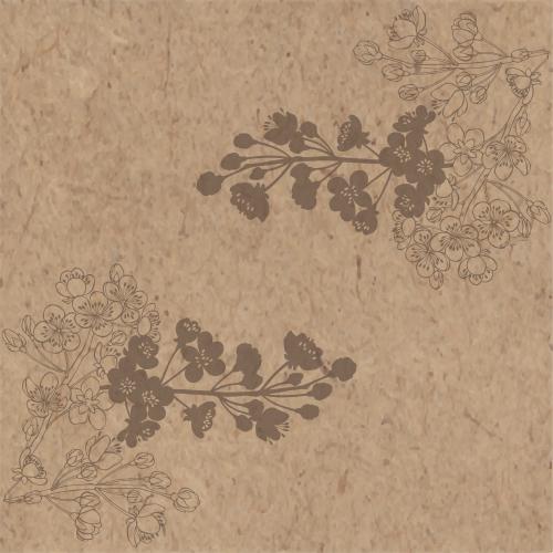 Illustration blooming apricot branches silhouettes and outlines space for text on craft paper