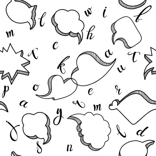 Vector image cartoonish dialogue windows, letters on white