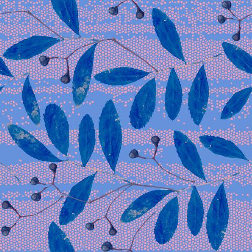 Vector image plant with blue leaves and berries on bright mosaic