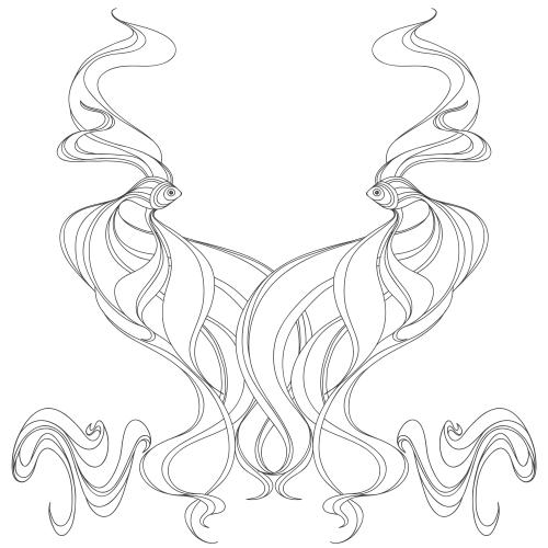Vector image marine theme composition with decorative fish and waves on white