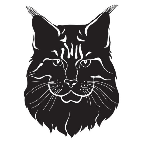 Cat. Vector maine coon black silhouette of a face on white