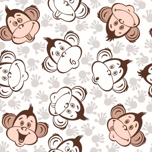 Animals. Vector cute monkey faces with various emotions palm prints on white