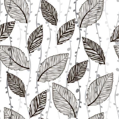 Illustration leaves and vertical wavy lines on white