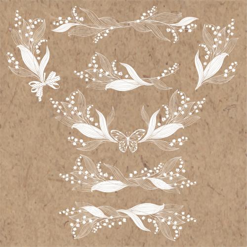 Lily-of-the-valley. Vector lilies various floral compositions on craft paper