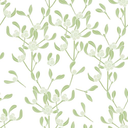 Mistletoe. Vector delicate green mistletoe branches on white