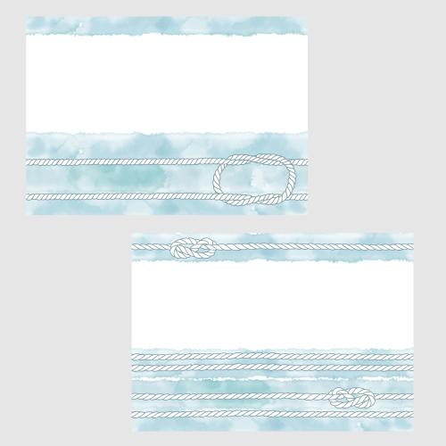 Card. Vector two postcards on a maritime theme with watercolor stripes ropes nautical knots and space for text