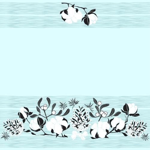Stripe. Vector cotton pine cones and mistletoe text area winter corner composition on blue