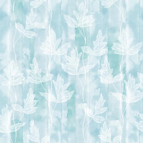 Vector image vertical wavy lines with abstract leaves on blue watercolor