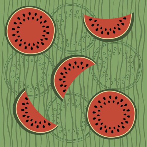 Vector image bright watermelon on striped green
