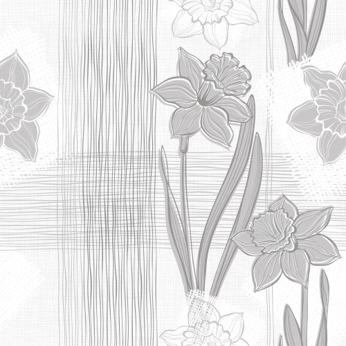 Daffodil. Vector daffodils intersecting vertical and horizontal lines decorative squares on white checkered
