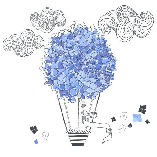 Balloon. Vector flower balloon, hydrangea, clouds on white