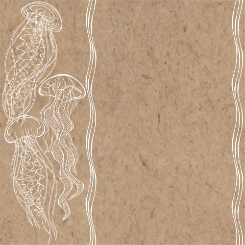 Jellyfish. Vector medusae, vertical wavy stripes, space for text on craft paper