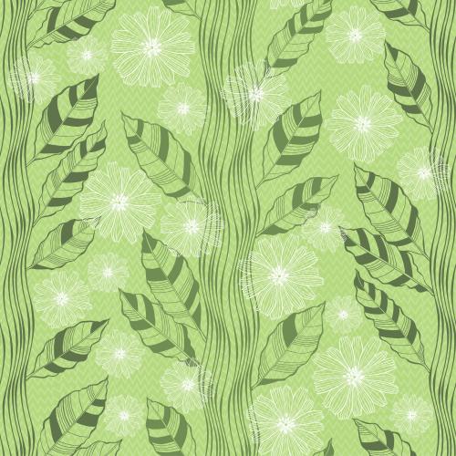 Grass. Vector stylized trees with lacy flowers on green grass