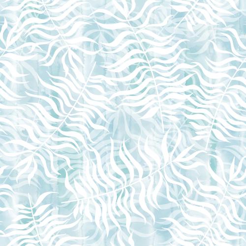 Vector image fern leaves silhouettes on blue watercolor