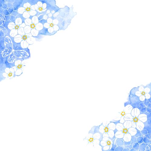 Vector image flowers butterflies on blue watercolor white space for text