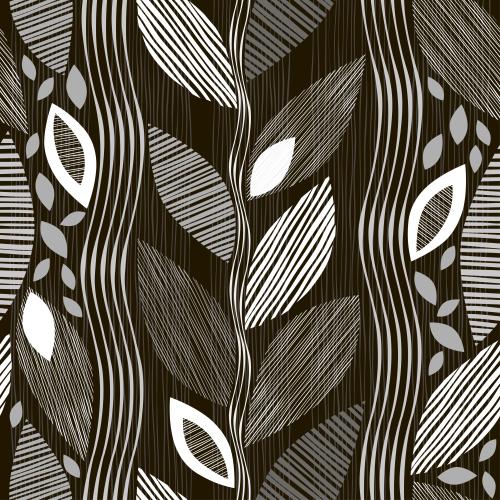 Vector image striped abstract leaves, stripes of wavy lines on black