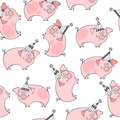 Pig. Vector cartoon pigs in party hats on white
