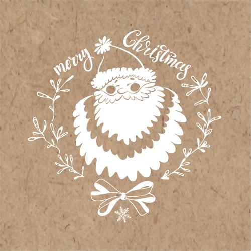 Santa claus. Vector ded moroz, decorative branches, bow, merry christmas inscription on craft
