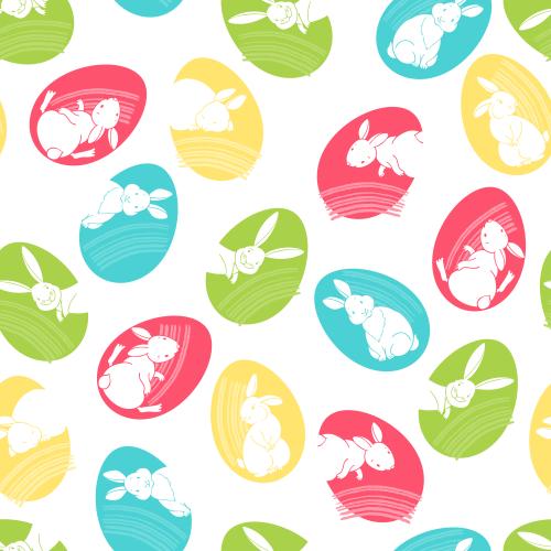 Vector image multicolored easter eggs with cute rabbits on white