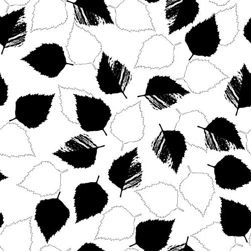 Leaves. Vector Pattern black contours and silhouettes of leaves on white
