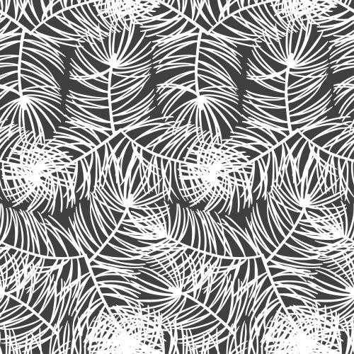 Pine. Vector coniferous branches, white silhouettes on black