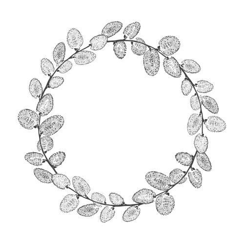 Spring. Vector round frame of willow branches on white