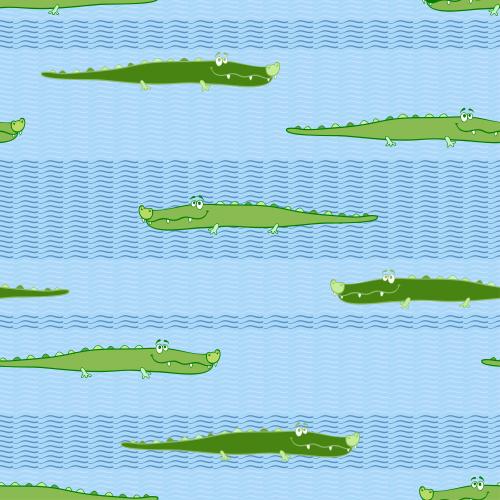 Vector image cartoon crocodiles float on the waves